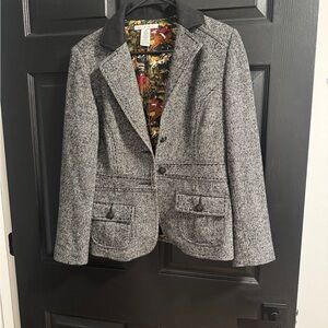 Women's Grey Tweed Blazer Vintage wool satin lined